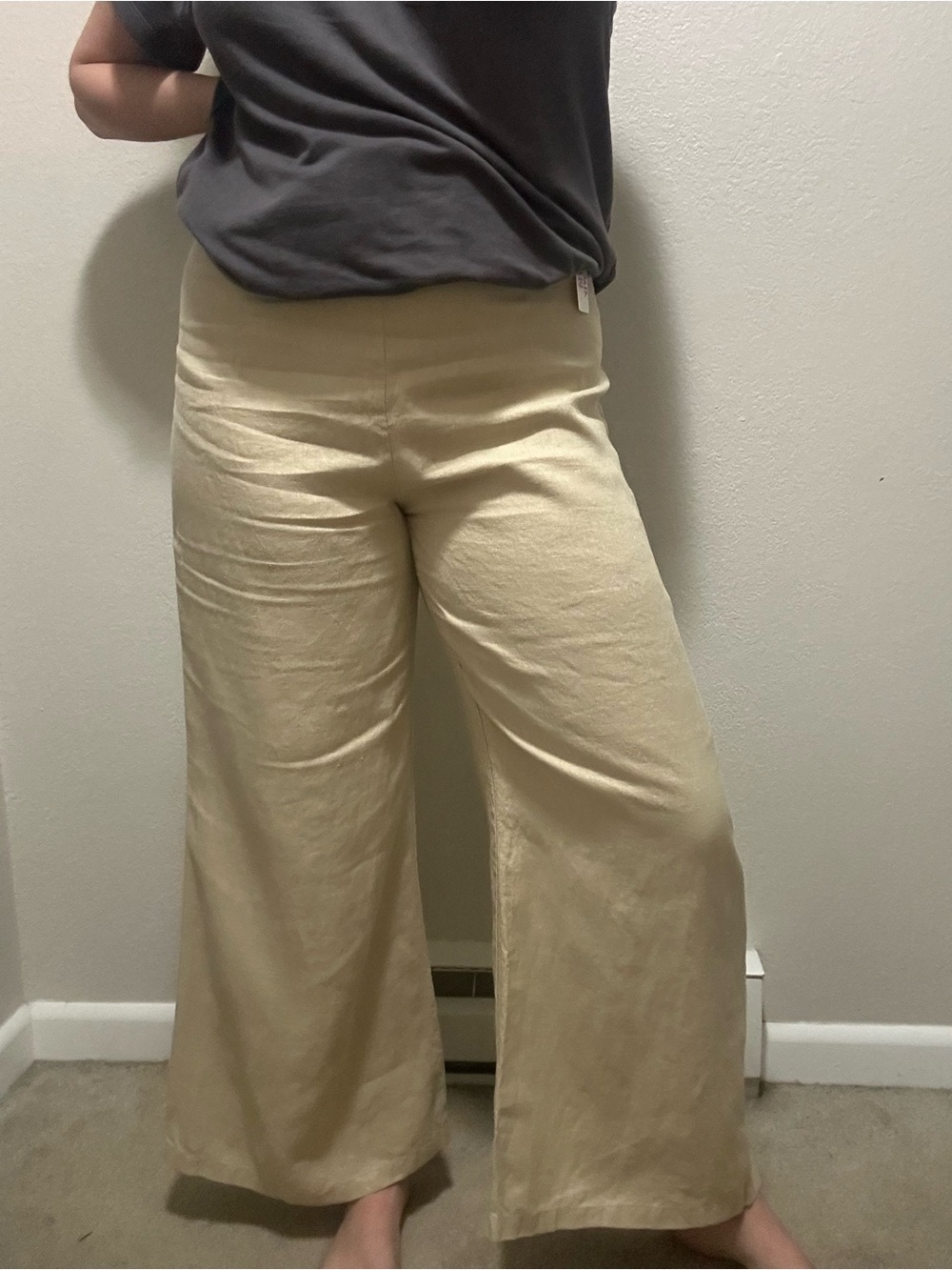 DISSH 100% Linen Wide Leg Pants Tan Size AU 12 / US 8 Coastal Minimalist